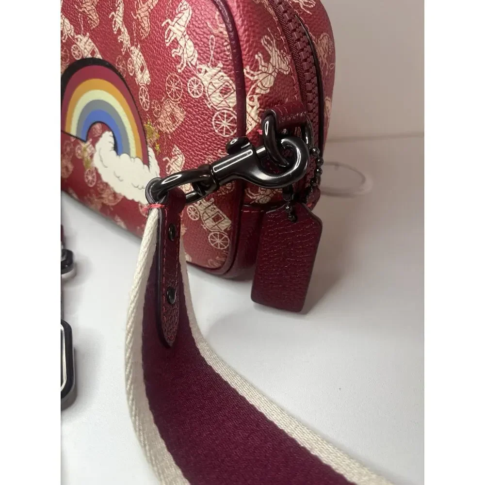 COACH Red Camera Mini Bag 16 Horse Carriage Rainbow Crossbody NWT $336 Sm. Flaw